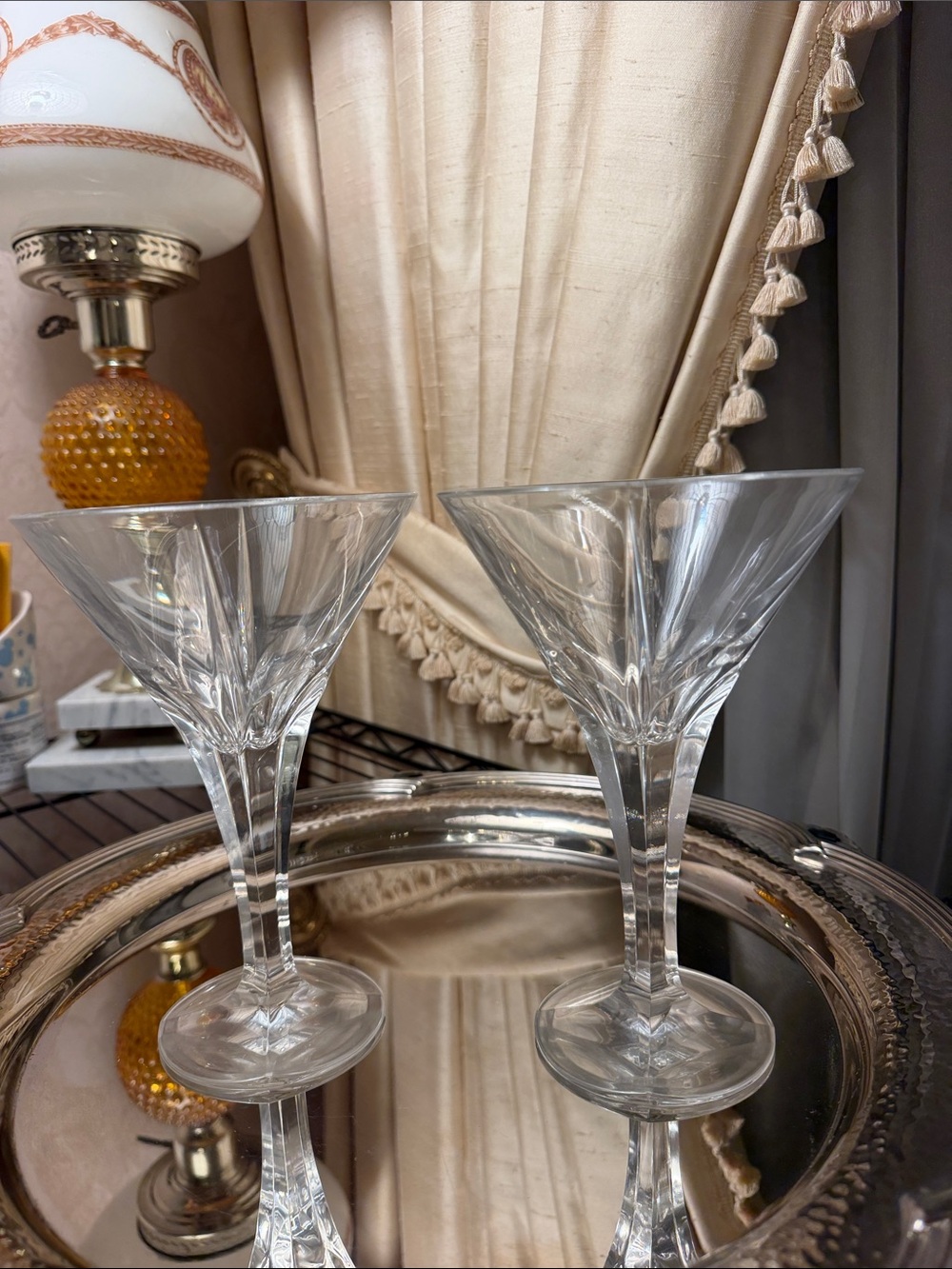 Vintage Crystal Clear Martini Glasses - Set of 2